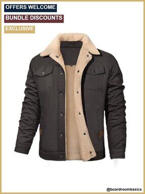 Mens Winter Jacket Thick Fleece Lined Sherpa Lined Jacket